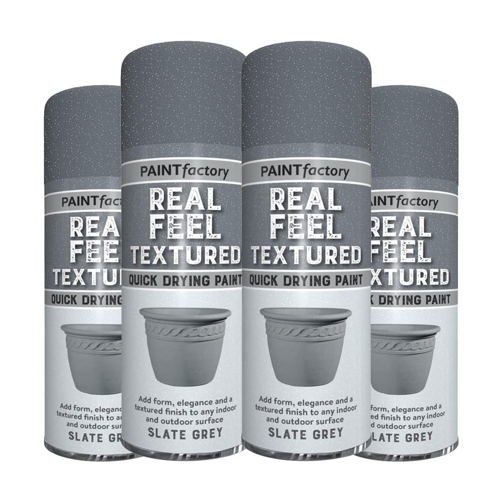 Classic Signature Slate Grey - 4 X Real Feel Textured Grey Spray Paint 400Ml Quick Drying, Decorative Effect Aerosol Can For Wood Metal