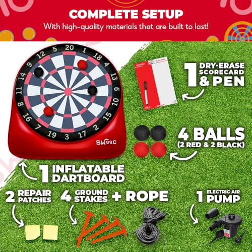 Swooc Games - Premium Inflatable Giant Kick Darts (15  Ways to Play) - Jumbo Soccer Dartboard with Air Pump - Big Carnival Games - Giant Outdoor Games - Oversized Dart Board Yard & Lawn Game