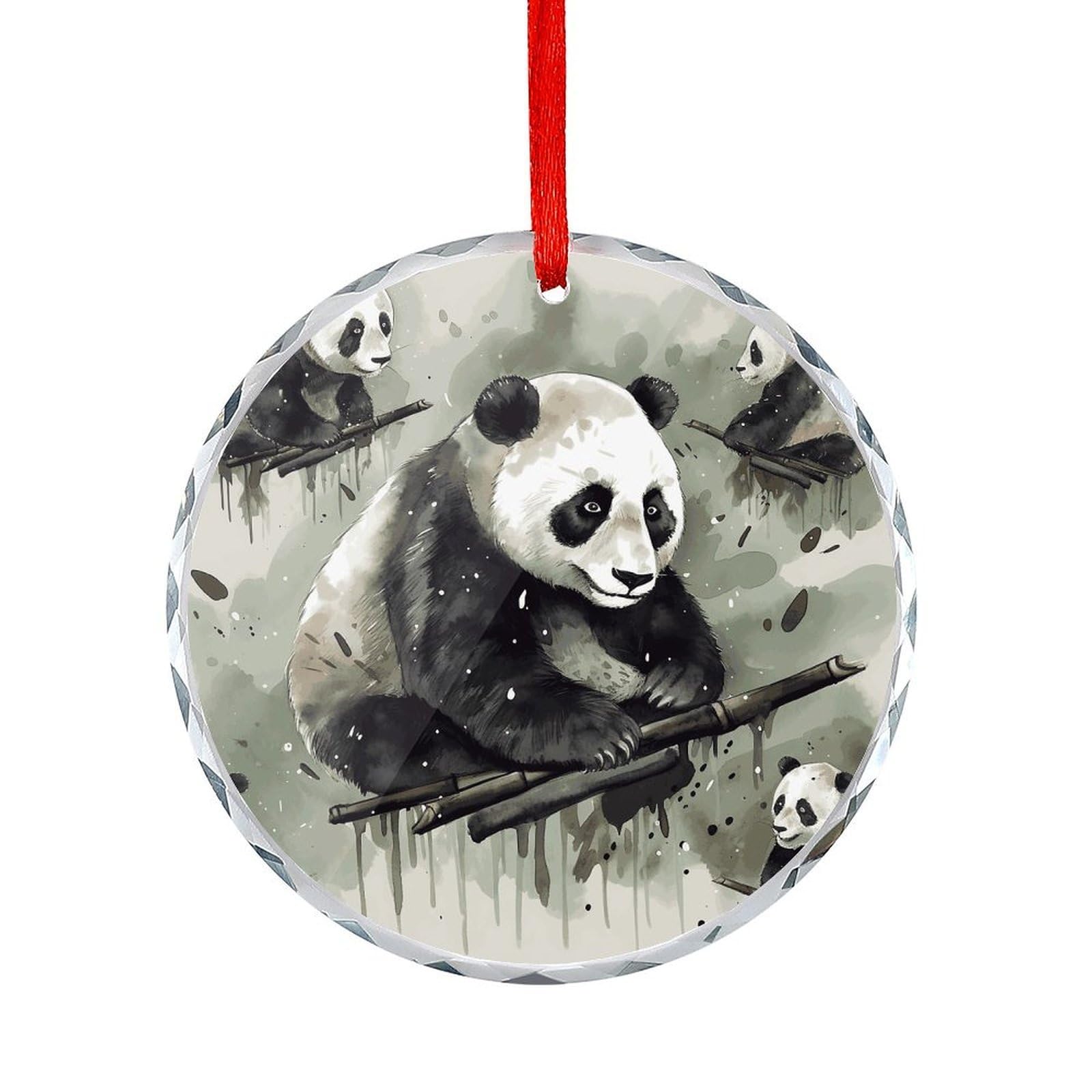 Btcowzrv Style Ink Painting Panda Round Ornament Hanging Pendant Decor