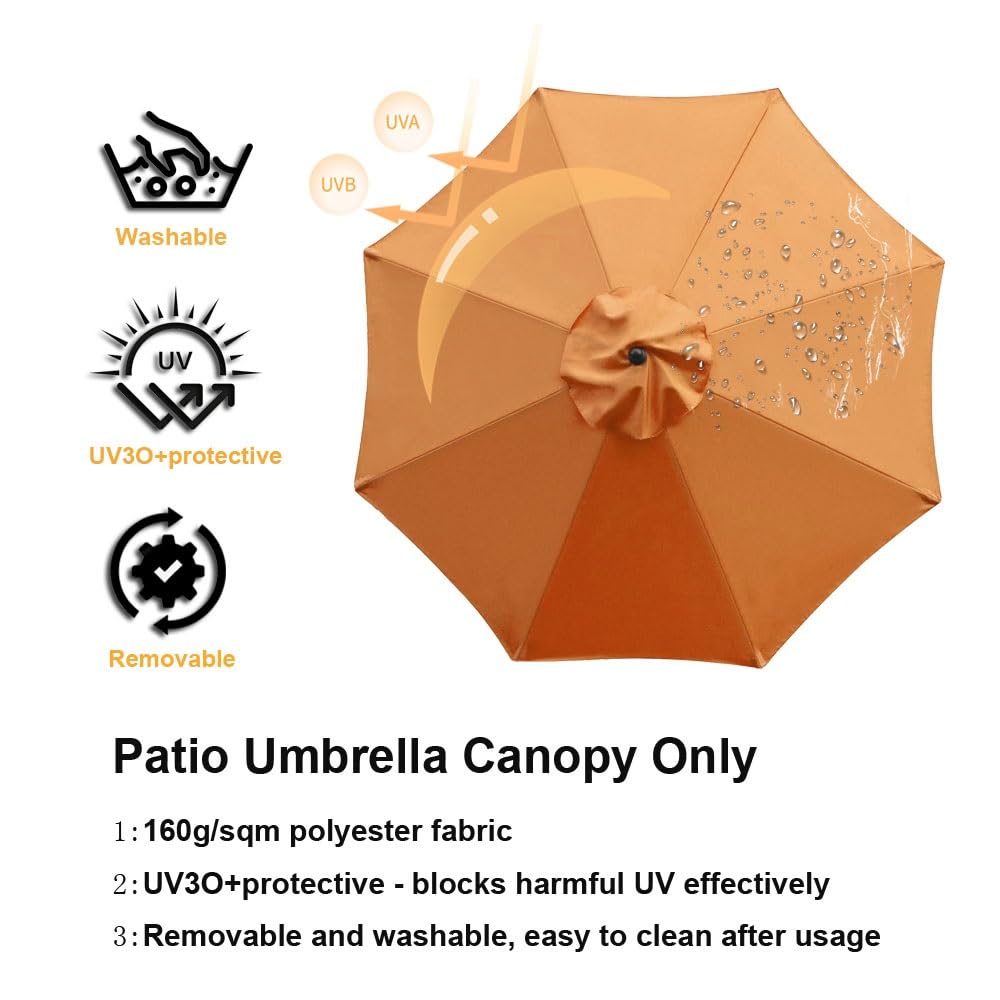 KXXZAAU Patio Umbrella Replacement Canopy 6.5ft/7.5ft/9ft/10ft Table Market Yard Umbrella Replacement Top Cover for 8 Ribs/6 Ribs Umbrella Fabric (Color : Orange, Size : 200cm/6.5FT/6Ribs)