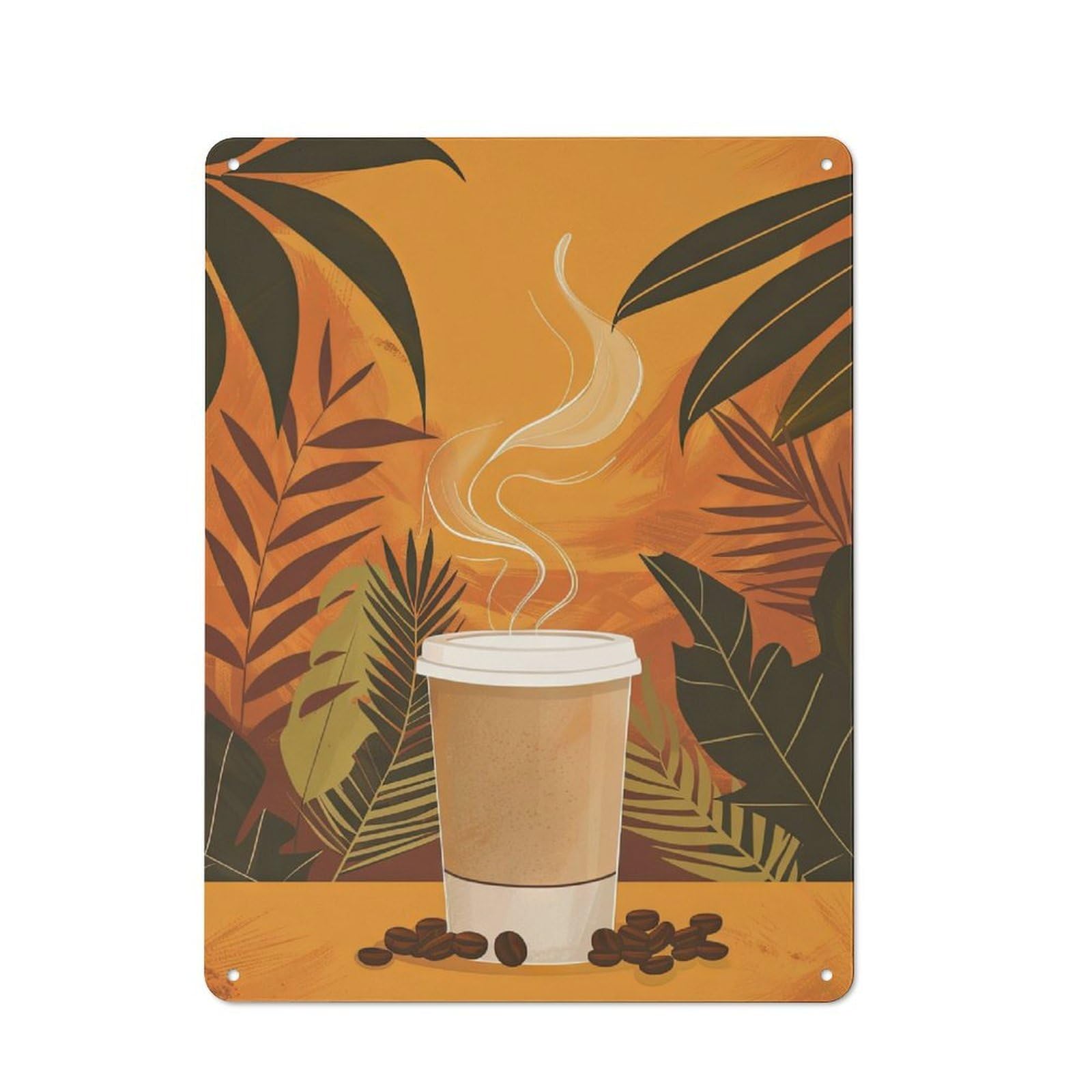 Junmoney Coffee With Tropical Leave Vintage Tin Sign 40X30cm For Lounge Or Reading Corner, For Reading Corner Decorators