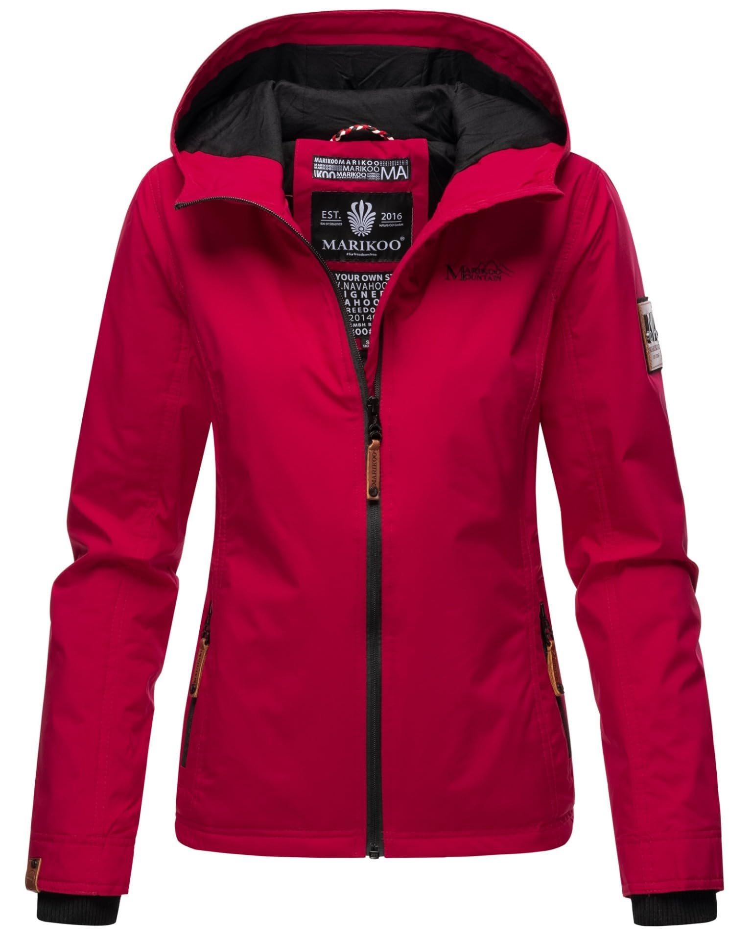 MARIKOO Damen Frühjahr Übergangs Jacke leicht gefüttert Kapuze kurz B862 [B862-Brombeer-Fuchsia-Gr.XL]