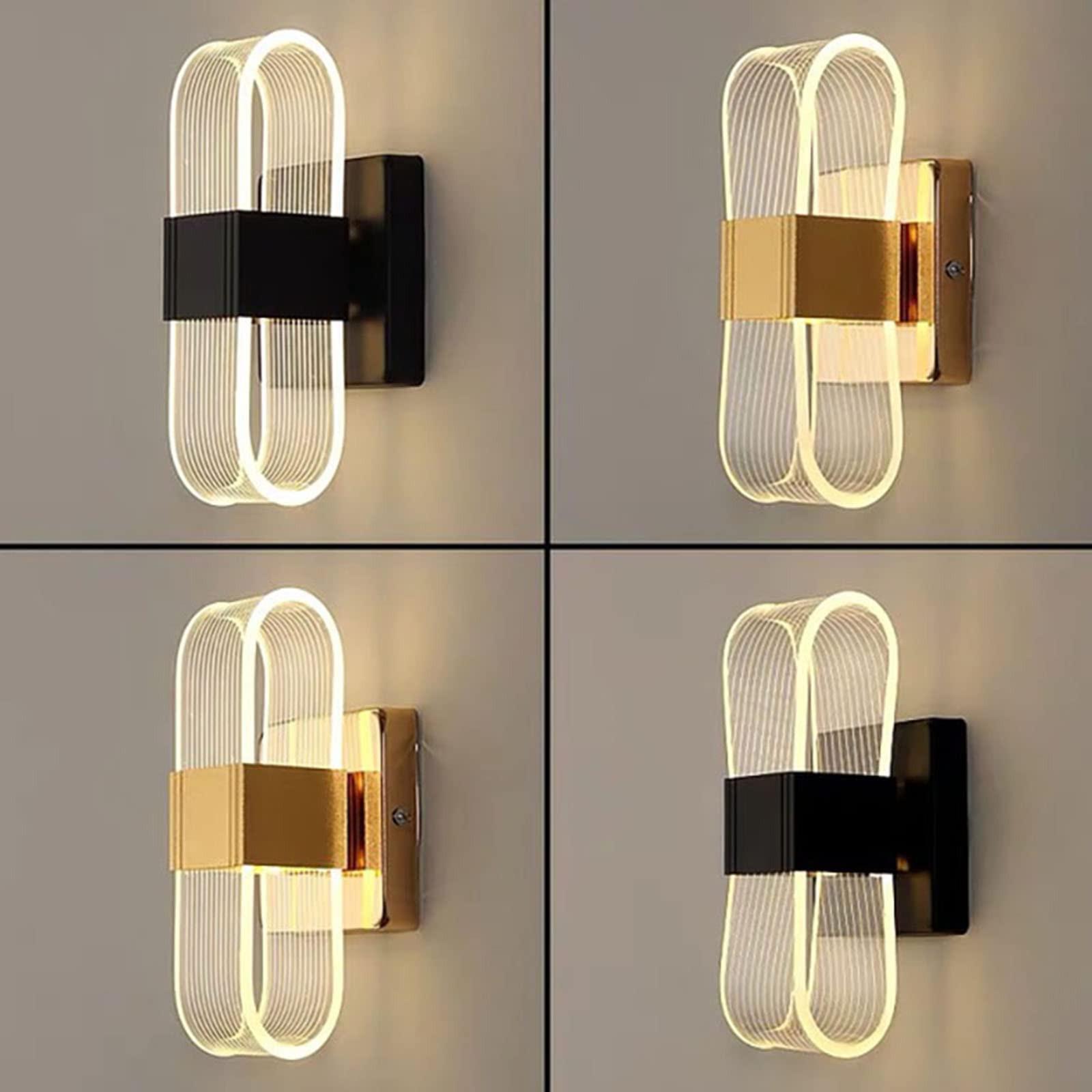 Lámpara De Pared Interior, Luz LED Tricromática Moderna 12W / 24W 220V Dormitorio Pasillo Escaleras Lámpara De Pared De Cabecera, 10cm * 20.5cm,Negro,B