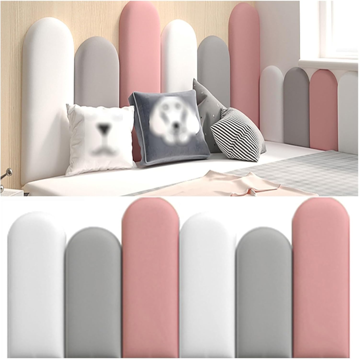 Upholstered Wall Panels, Waterproof Soft Wall Stickers, 3D Self Adhesive Wall Panels, Reusable Kids Room Bed Headboards for Wall Decoration (Pink 55x180cm)