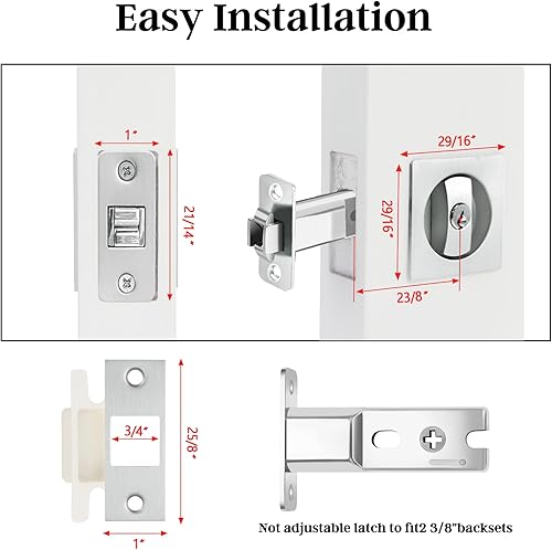 Miniatura 5 de Cerradura de puerta de bolsillo con llave de níquel cepillado para puerta de dormitoriococinabaño, cerradura de puerta cuadrada contemporánea de