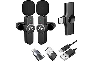 Wireless Mics, Wireless Clip on Microphones for Laptop, iPhone 15, Android Phone