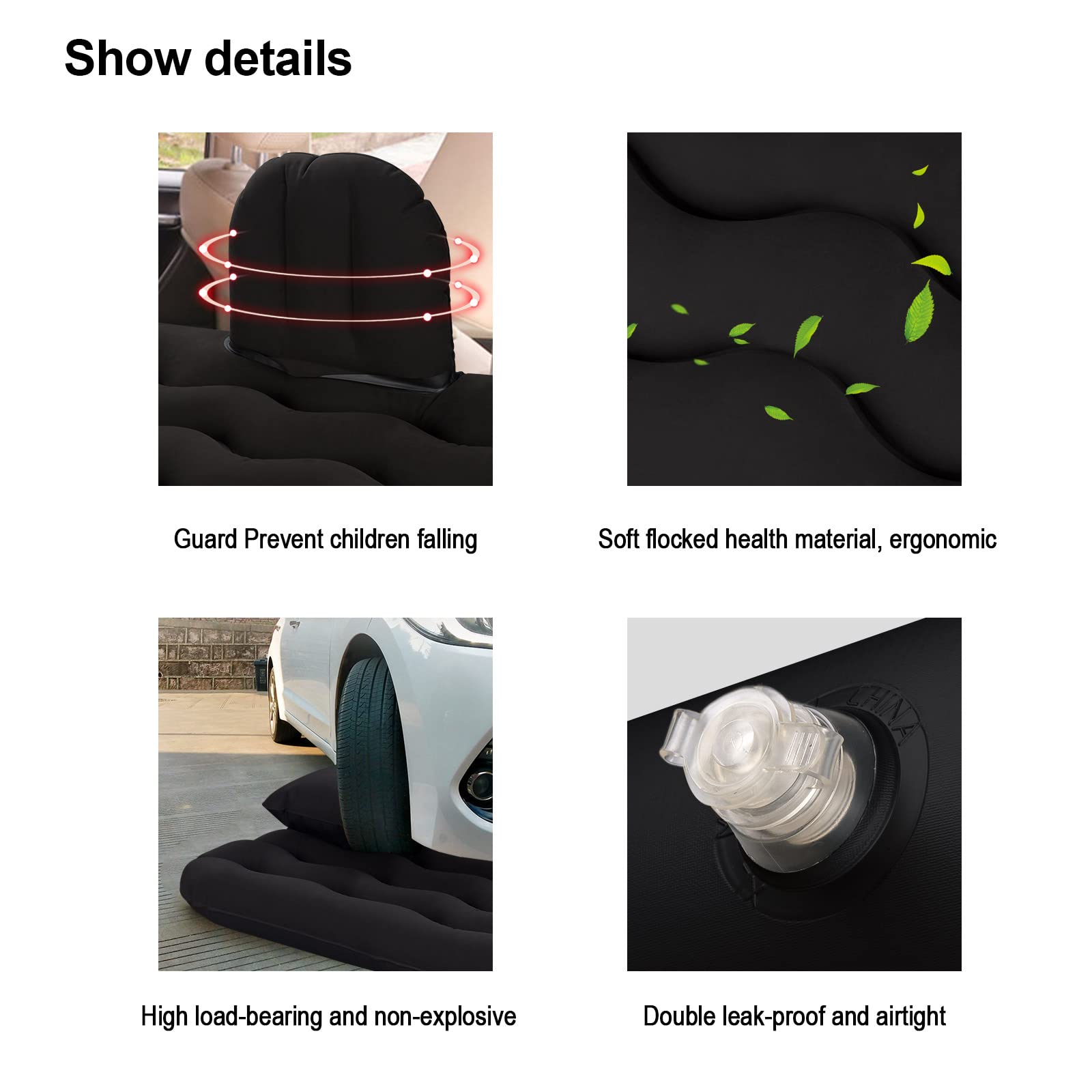 Matelas Gonflable avec Oreiller Surélevé, Pompe Électrique Intégrée, Lit Gonflable de Camping, Matelas Pneumatique Comfortable pour l’Extérieur et Le Camping, avec Design Ajustable (Noir)