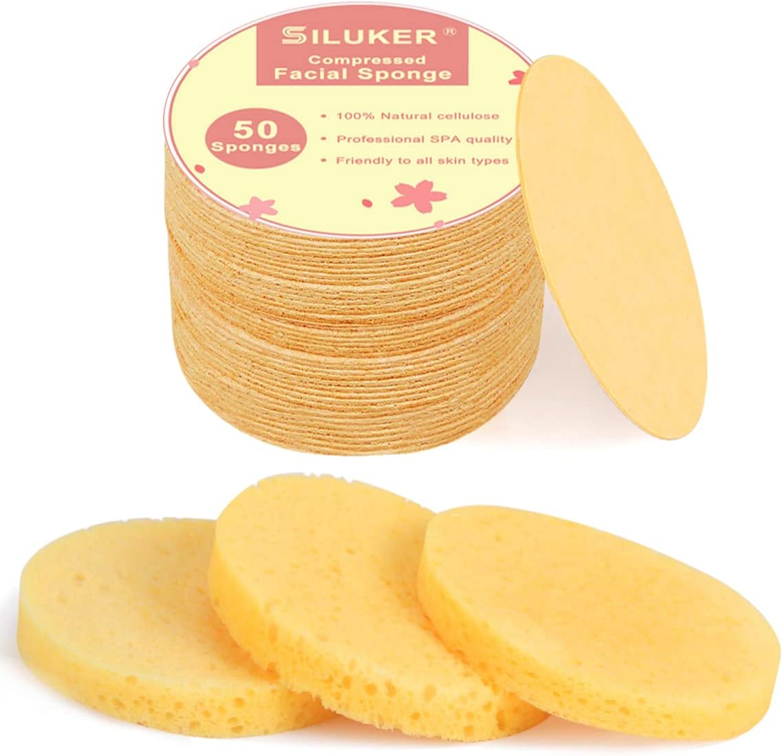 50-Count Compressed Facial Sponges for Daily Cleansing and Gentle Exfoliating, 100% Natural Cellulose Spa Sponge Perfect for Removing Dead Skin, Dirt and Makeup