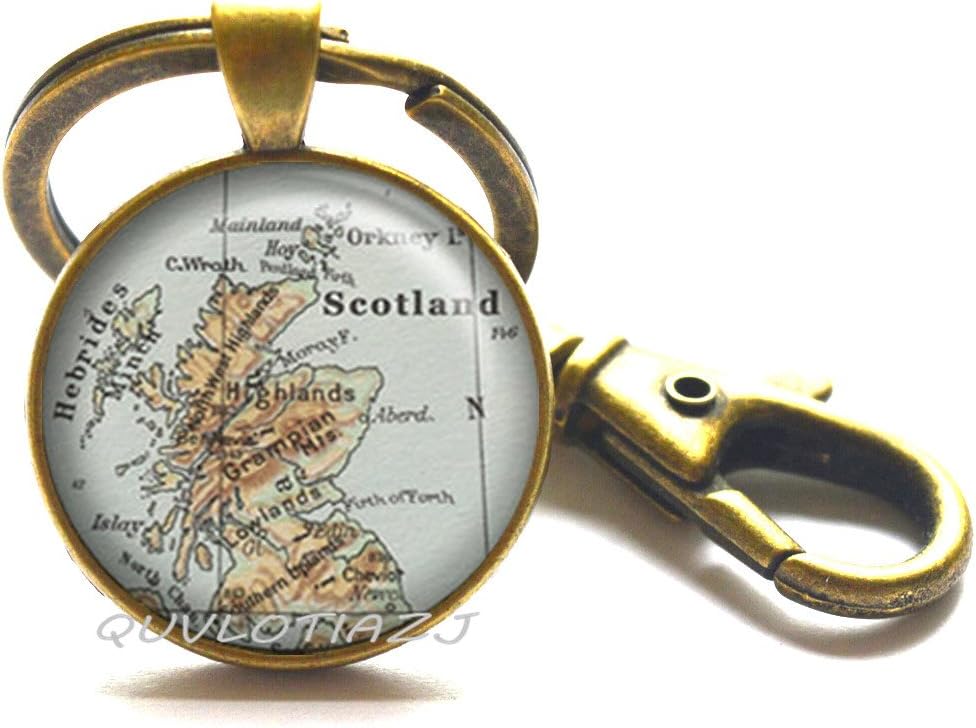 Scotland Keychain, Map Jewelry, Edinburgh, Glasgow, Scottish Highlands Traveler's Gift, ot2 (A2)