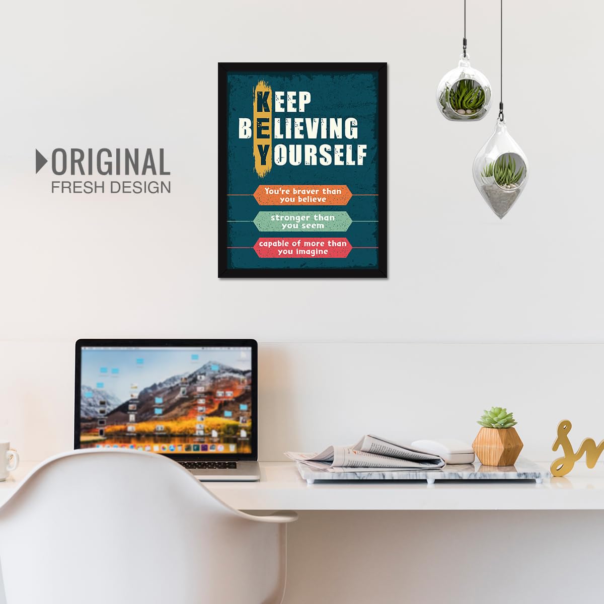Chaka Chaundh Engineered Wood - -Believe In Yourself - Confidence - Motivational Quotes Rectangular Wall Frames For Room Office Wall Decor, Student, Study Room & Entrepreneur-(14 X 11 Inches), Black 1