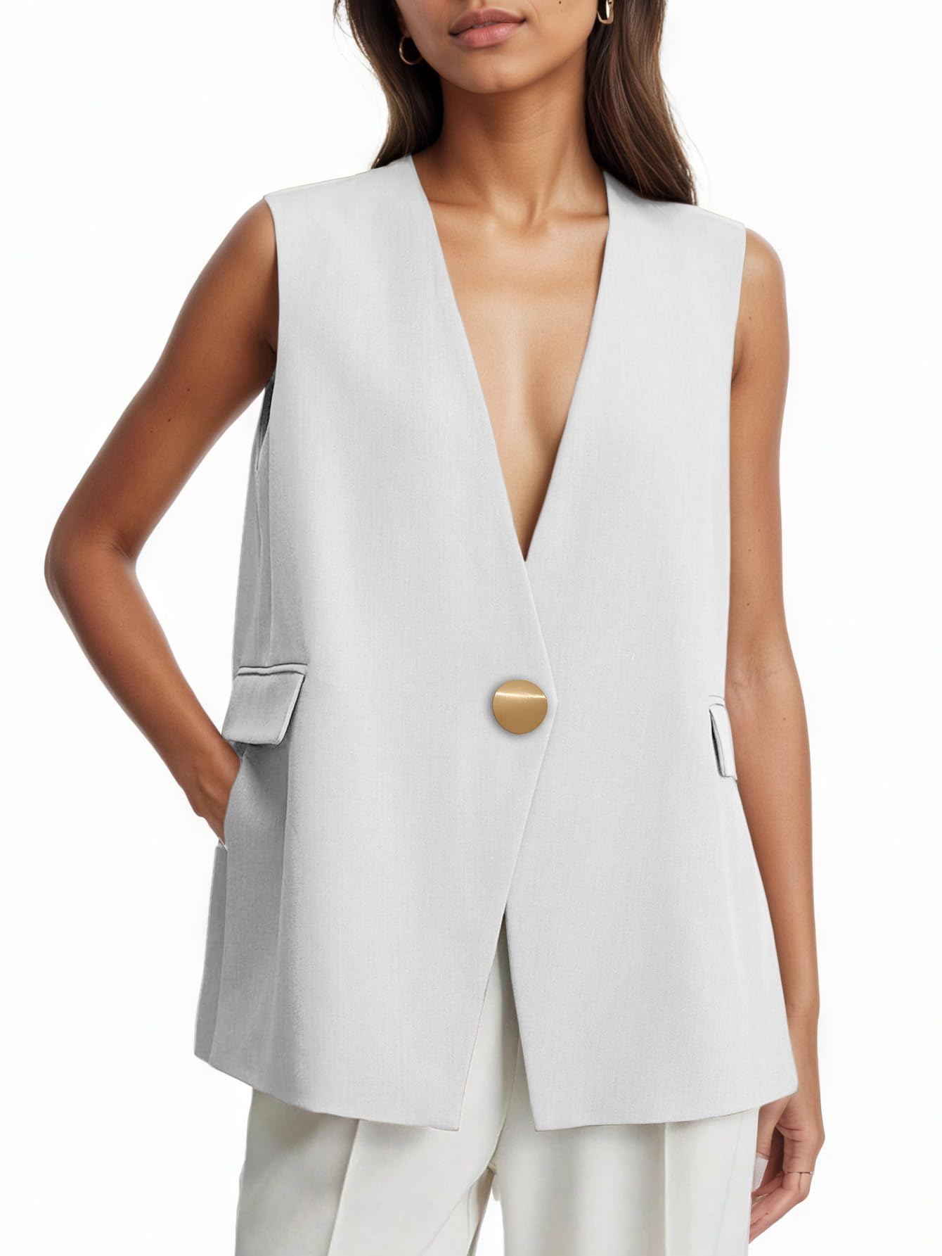 2026 Summer Women's Sleeveless Vest Tops - Lightweight Loose Fully Lined V-Neck Trendy Work Casual jacket