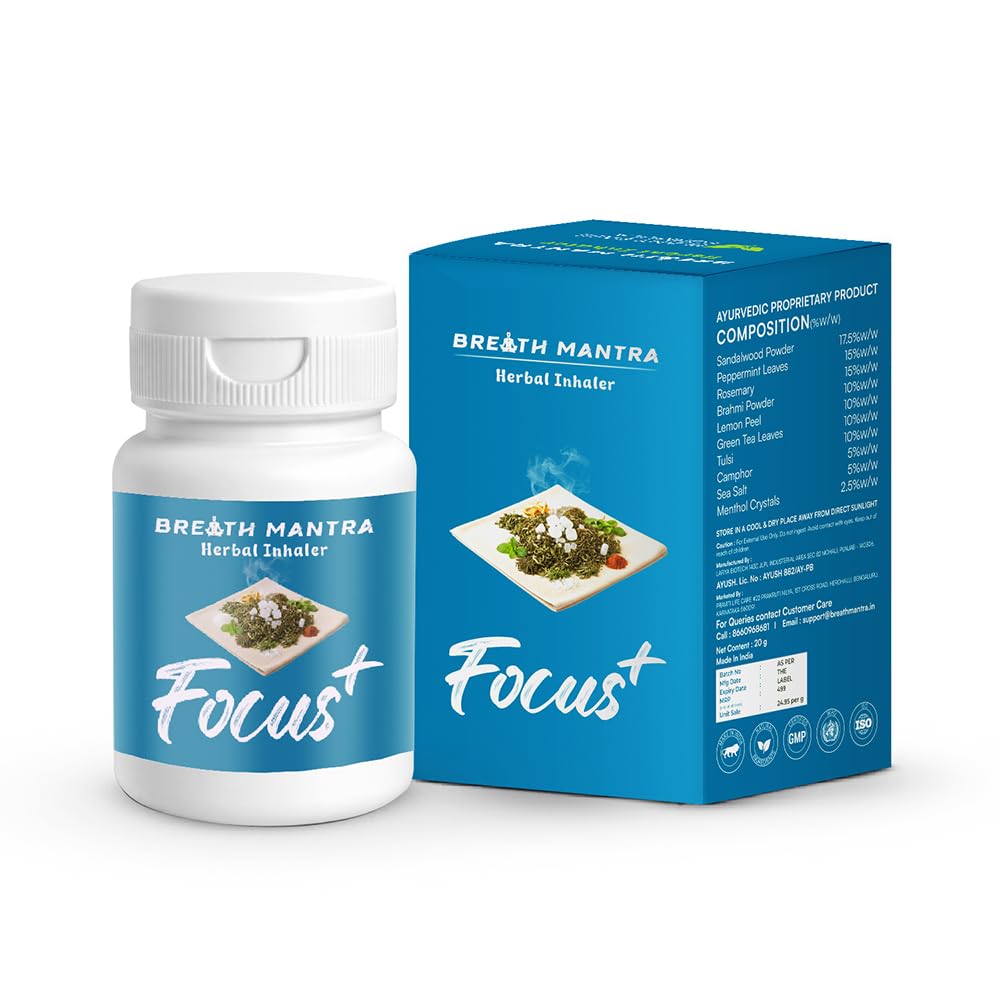 Focus+ Herbal Inhaler | Ayurvedic Natural Nasal Inhaler for Mental Focus, Stress Relief & Refreshing Breathing | Peppermint, Tulsi, Rosemary & Sandalwood | Pocket Size | 20g-image-6