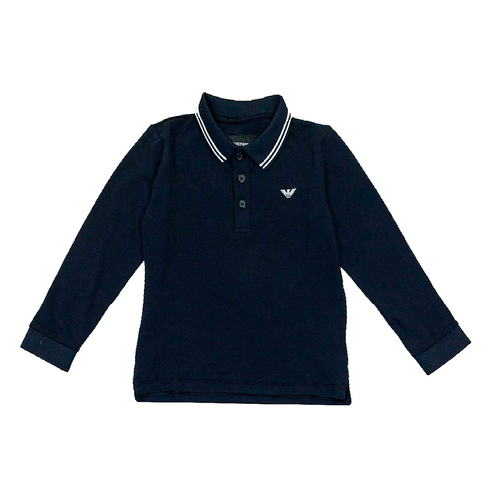 Emporio Armani Polo Manica Lunga con Profilo Collo Blu (8N4F361JPTZ) (4 Anni)