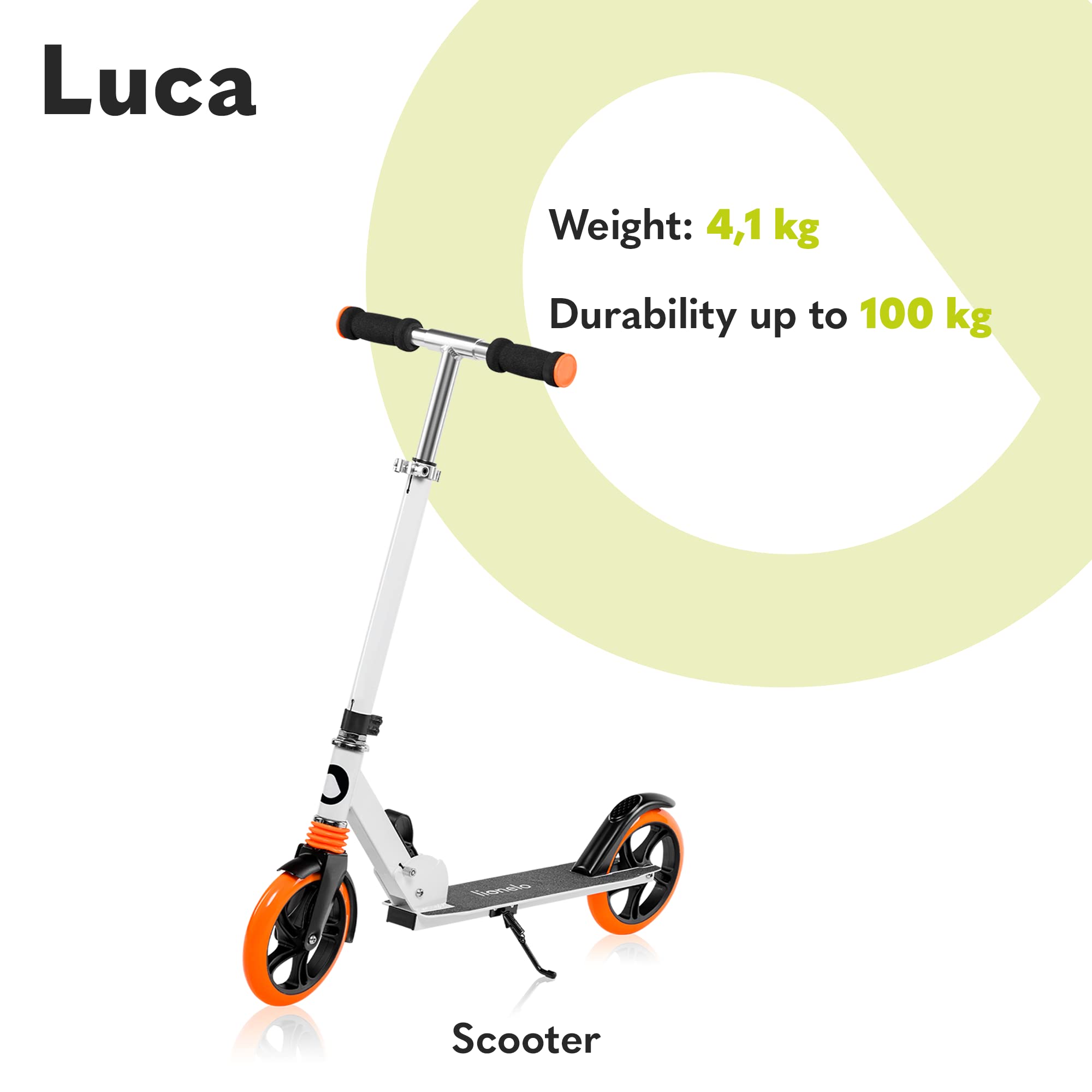 Lionelo Luca trotinette Enfant et Adultes jusqu'à 100 kg Construction Durable Pliage Rapide Guidon Ajustable Roues à 20 cm M & Luca Trotinette Enfant et Adultes Jusqu Draisienne Unisex-Baby, Blanc, S