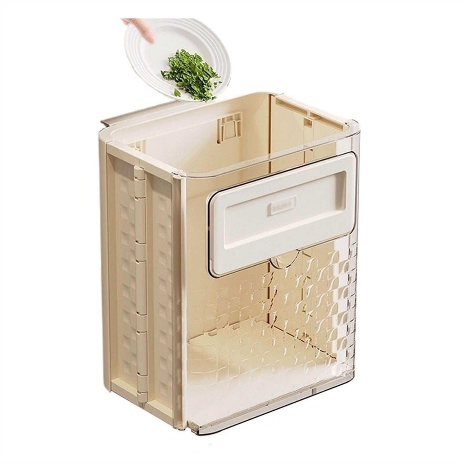 Kitchen Trash Can Hanging Kitchen Trash Can Without Lid, 2.6 Gallon Foldable Wall Mounted Trash Can for Cabinet,Clear Plastic Waste Bin for Kitchen Bathroom Bedroom Garbage Can (Cream White