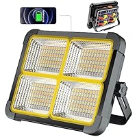 100W LED Baustrahler Akku mit Solar, 10000LM wiederaufladbare Arbeitsleuchte mit 12000mAh Akku, 4 Lichtmodi, Tragbar Campinglampe für Baustelle, Garage, Angeln oder als Notfalllicht