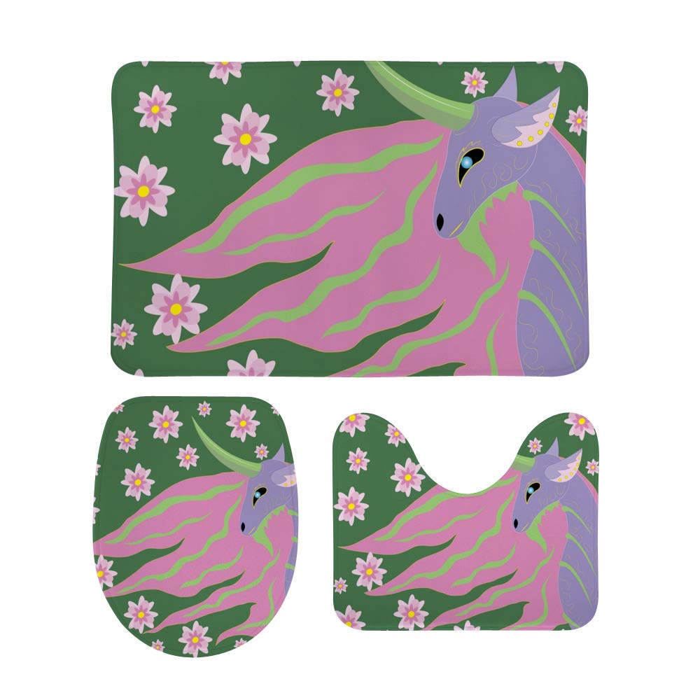 Tapis de bain antidérapant rose en laine avec motif licorne doux