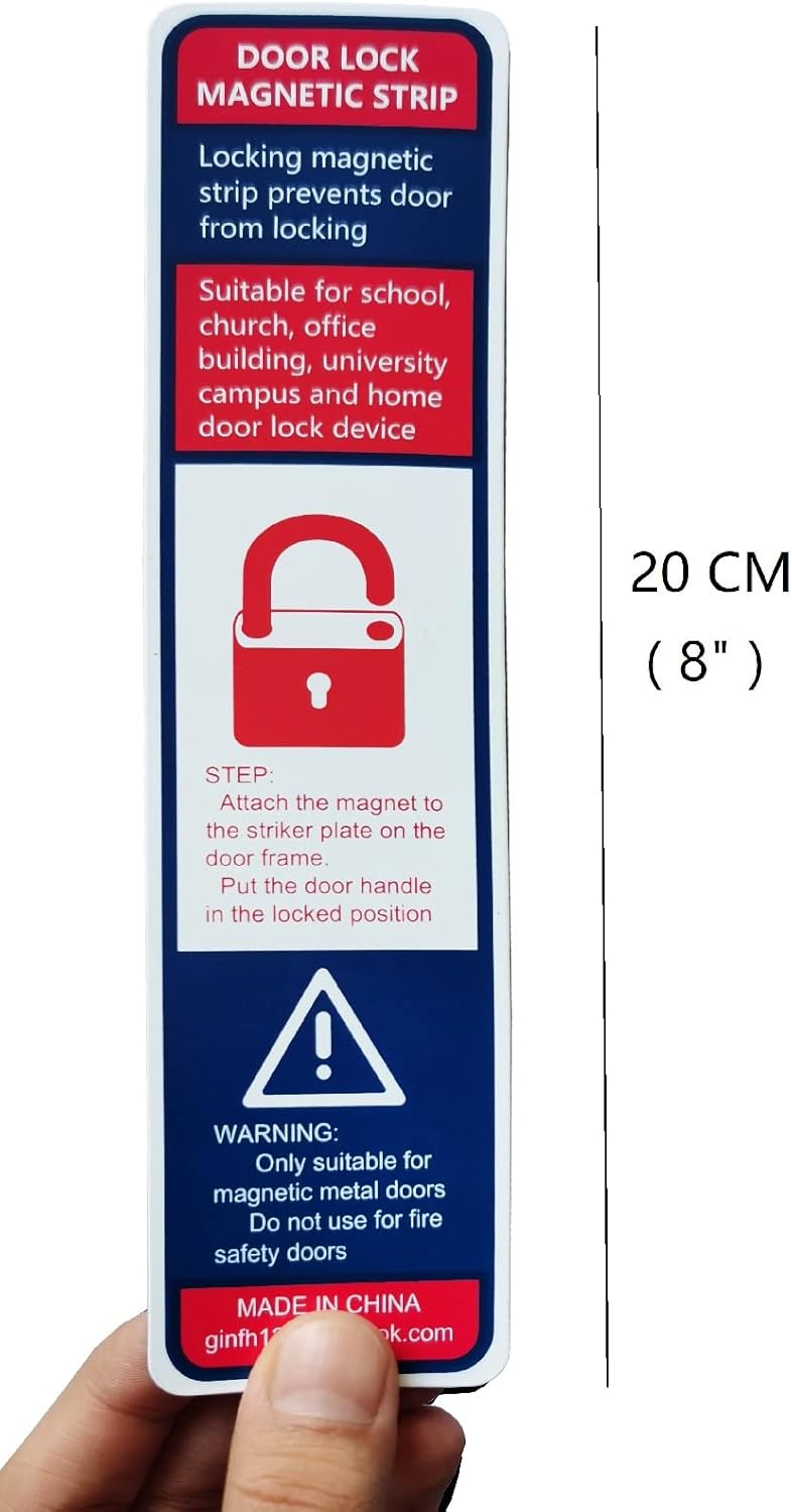 Lockdown Magnetic Strips Door Security Devices Thin Magnetic Strips School Office Emergency Easy Quick Lock Door Latch White Text Version (50)