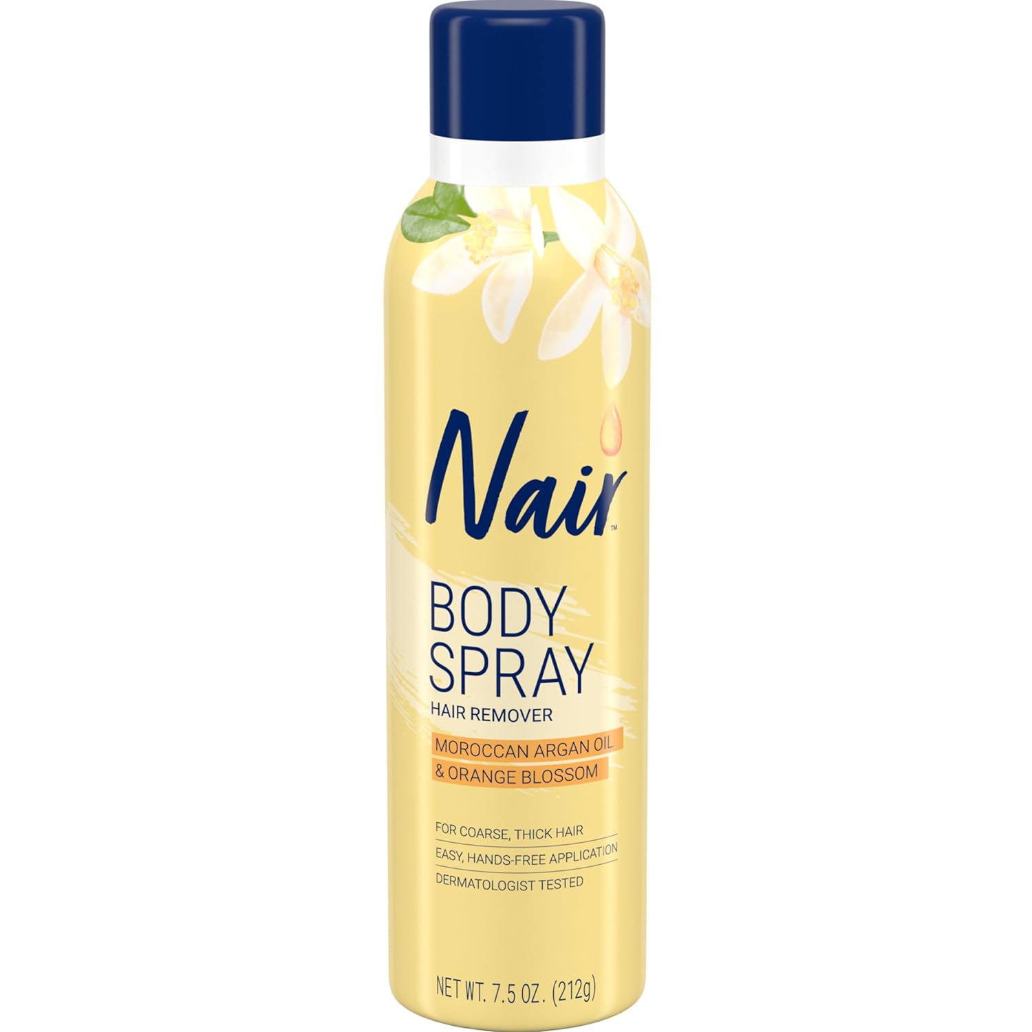 Nair Body Spray Hair Remover, Hands-Free Applicator Hair Removal Spray with Moroccan Argan Oil and Orange Blossom for Body, 7.5 Oz  