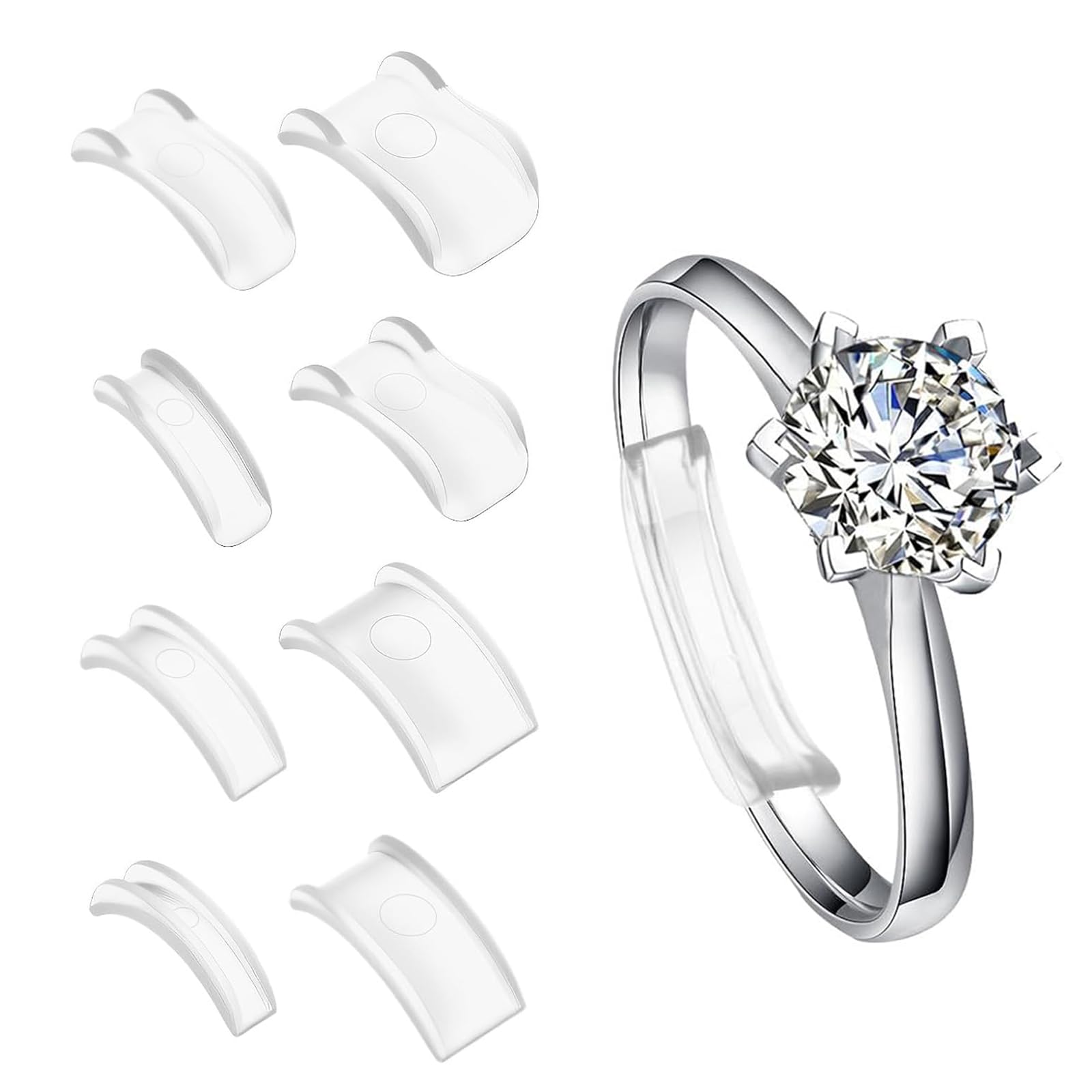 8 Pièces Ajusteur de Taille de Bague Invisible, Réducteur pour Anneaux Trop Grands, Plastique Transparent Souple, Tendeur pour Homme et Femme, Empêche la Perte des Bijoux Précieux