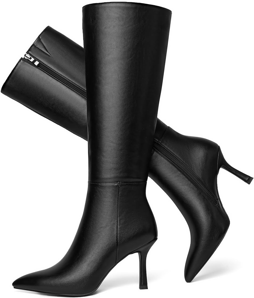 CKSNDLF Knee High Boots for Women Pointed Toe Stiletto Heel Long Boots Side Zipper Tall Boots