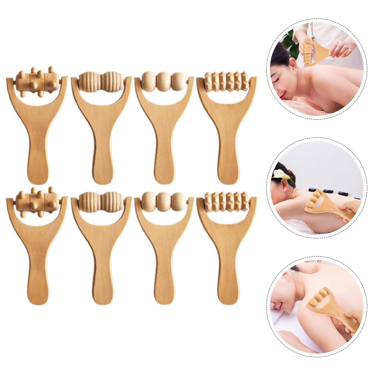 8 piezas Rodillo Masajeador de Madera para Espalda Cuello Pies y Brazos Diseño Ergonómico Portátil Herramienta Duradera para Acupresión y Relajación Muscular
