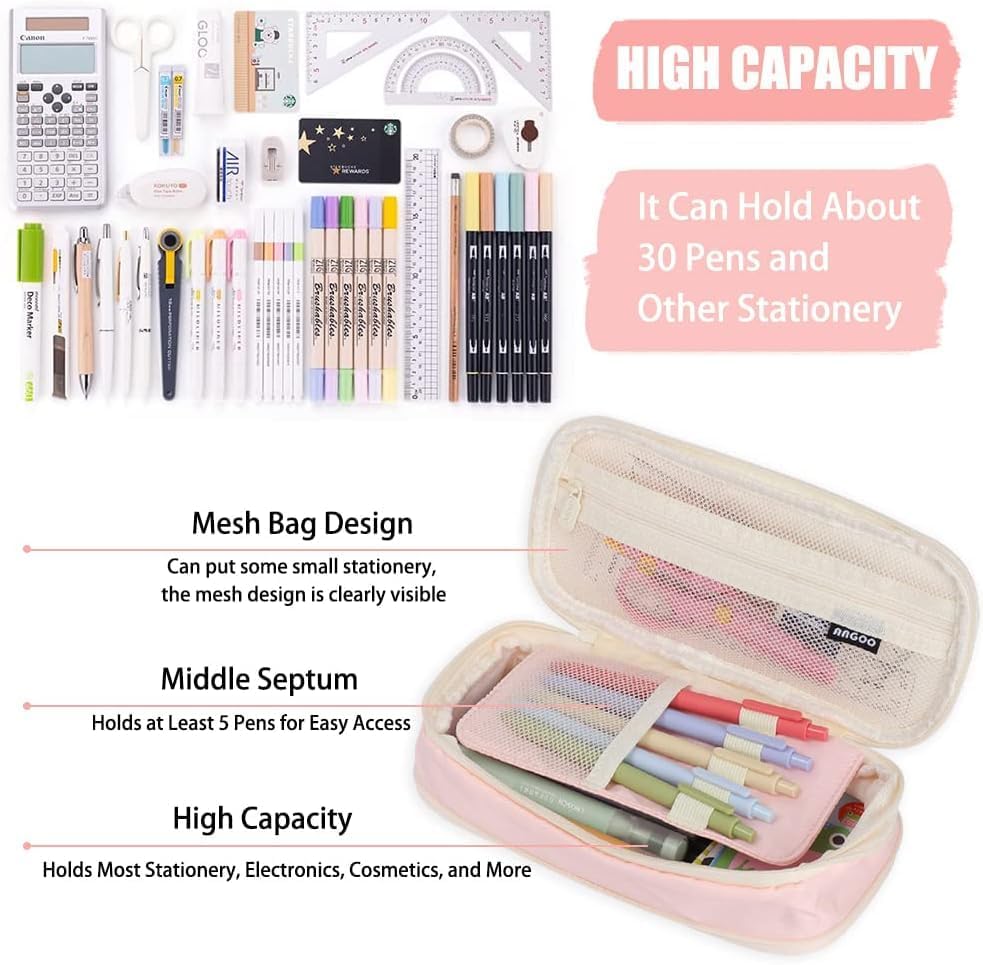 Image of Large Storage Pencil Case Big Capacity Pencil Pouch Organizer Stationery Case for Girls Boys Students College School Office Pen Pencil Box Office Pencil Pouch Aesthetic Pen Pencil case (Blue)