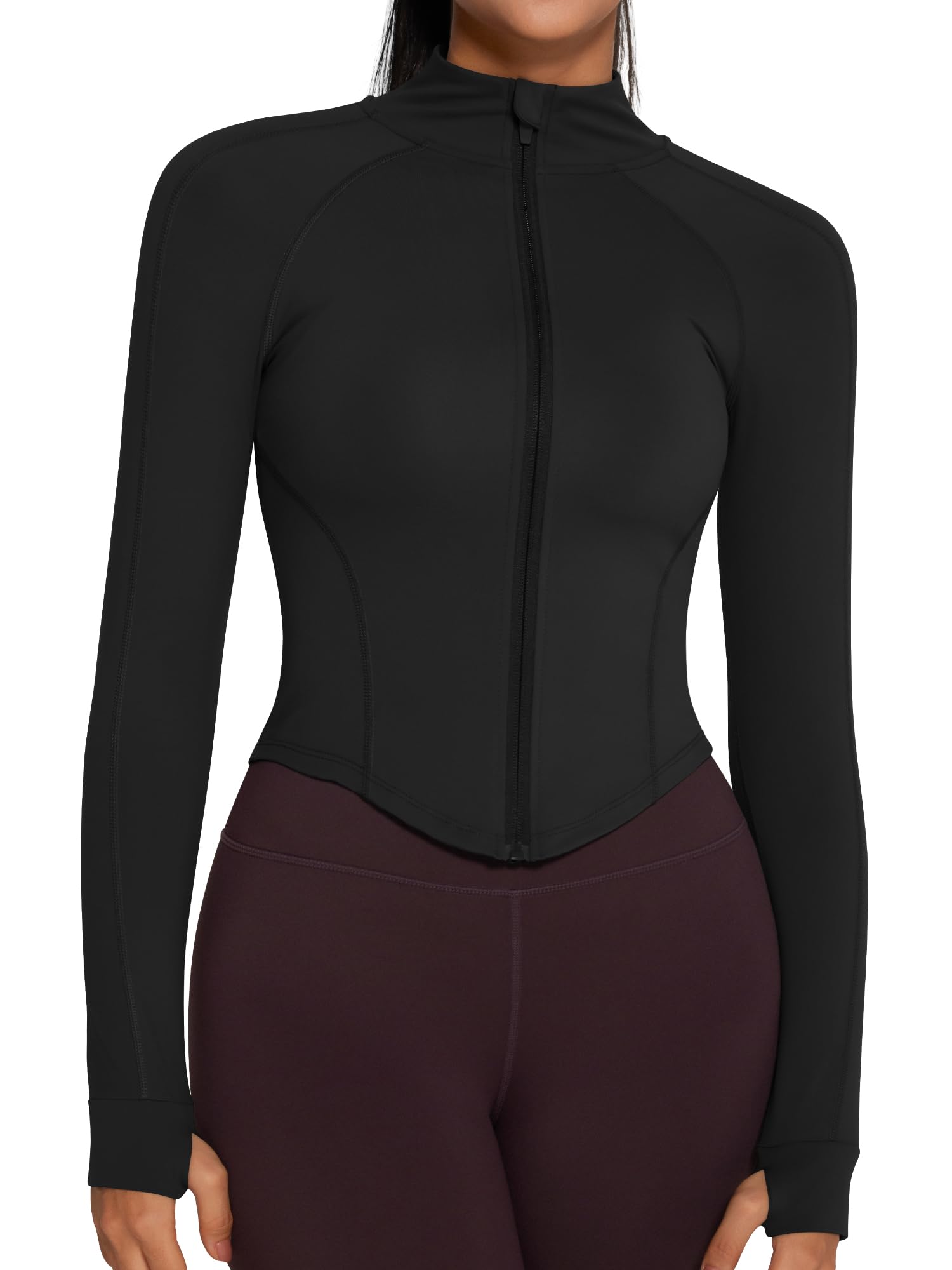 GYM RAINBOWWomens Snatched Workout Jackets Lightweight Zip Up Slim Fit Gym Track Athletic Jackets with Thumb Holes