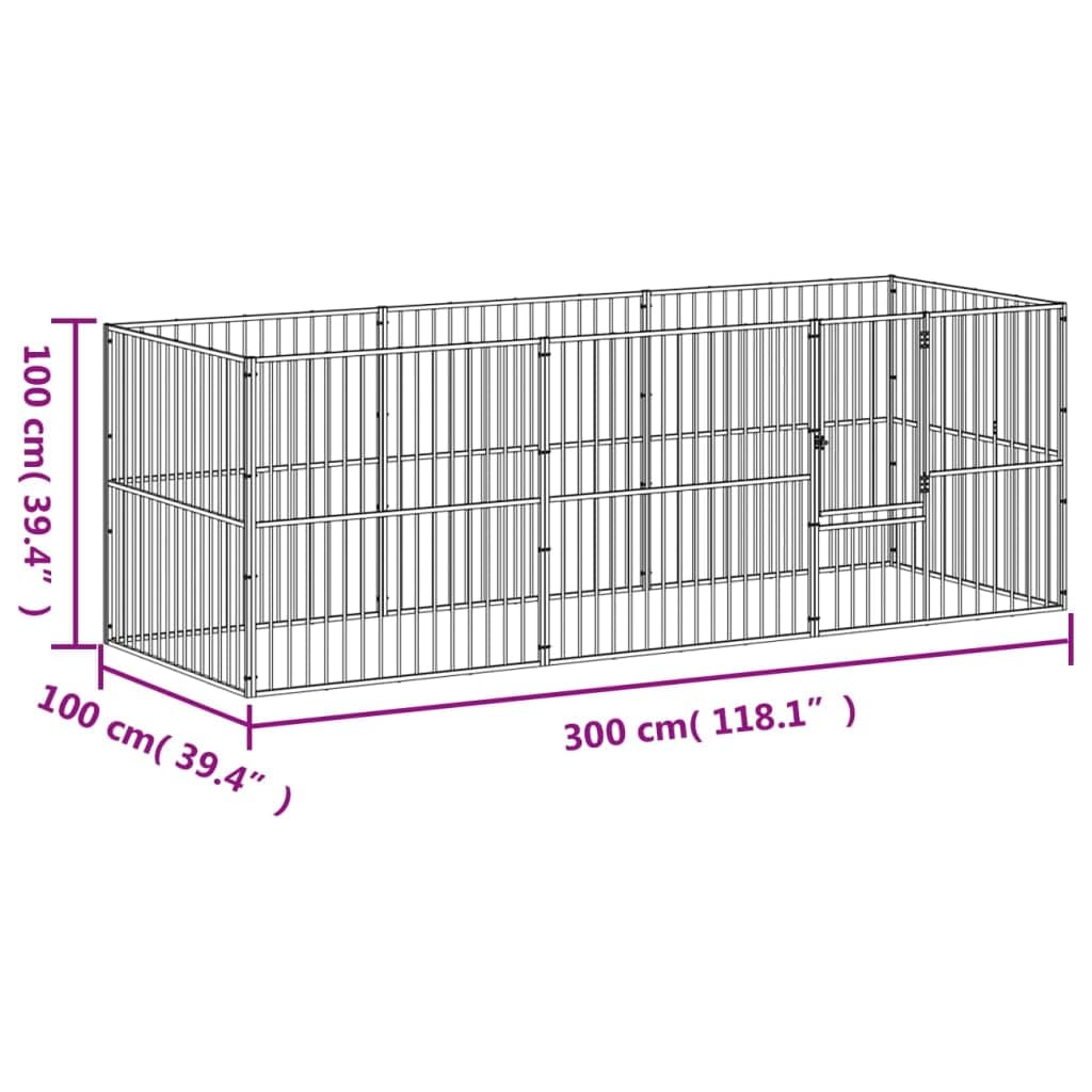 vidaXL Box per Cani 8 Pannelli Nero Acciaio Zincato