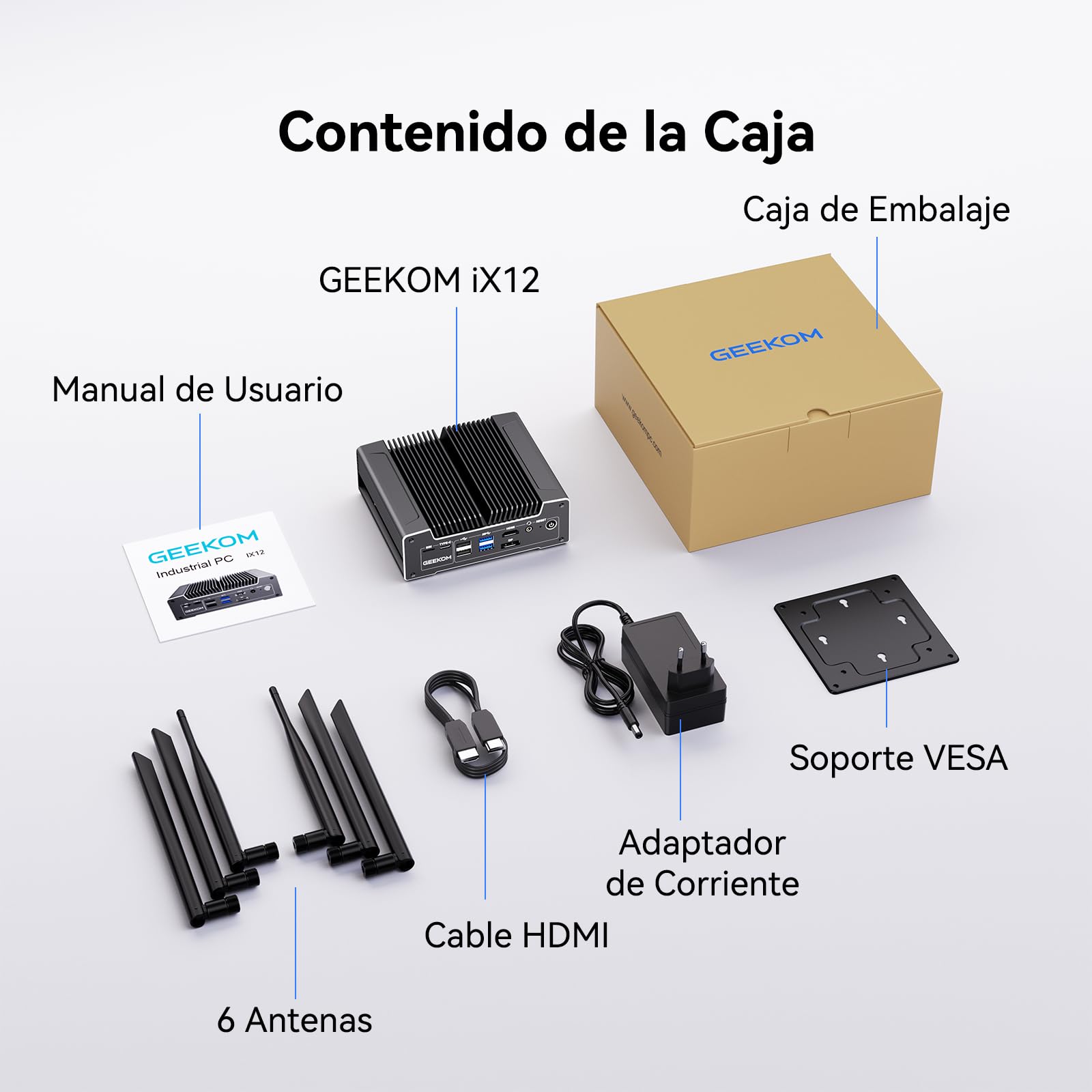 GEEKOM iX12 Mini PC Sin Ventilador Industrial con Intel N95, DDR5+256GB SSD | 4xLAN 2.5G, TPM 2.0, Ranura SIM, Triple Pantalla, Mini Ordenador Windows 11 Pro para Automatización, Cortafuegos, IoT