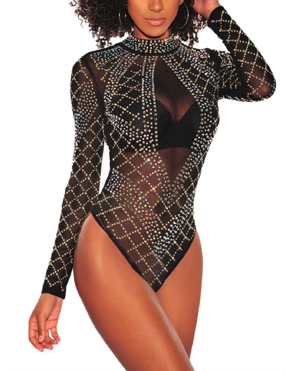 Sebowel Women's Sexy, Sheer, Long Sleeve/Short Sleeve Mesh Bodysuit, Built-In Blouse/Top