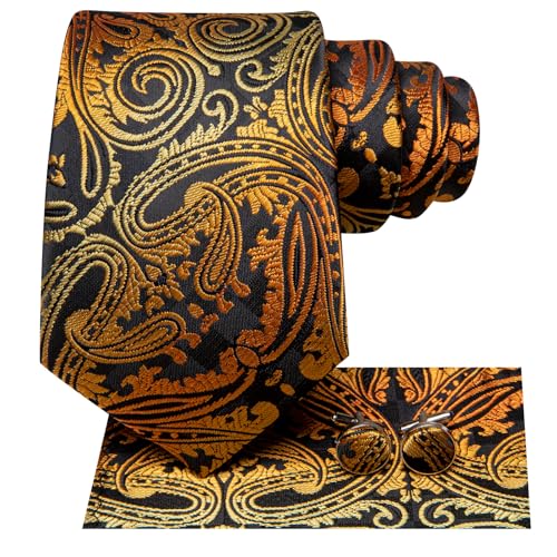 Image of Dubulle Mens Paisley Floral Silk Tie for Men Striped Necktie and Pocket Square Cufflinks Set Wedding Business
