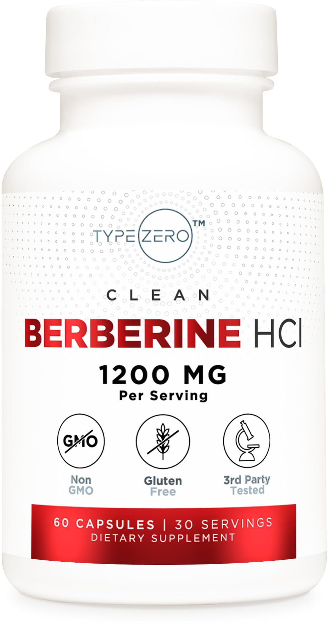 Type Zero Berberine HCL 1200mg 60 Capsules - Clean, Non-GMO, Gluten Free Supplement