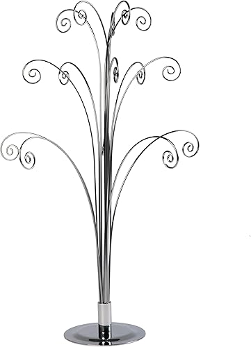 Creative Hobbies Árbol de exhibición de adornos de 20 pulgadas de alto, chapado en cromo plateado brillante, capacidad para 15 adornos