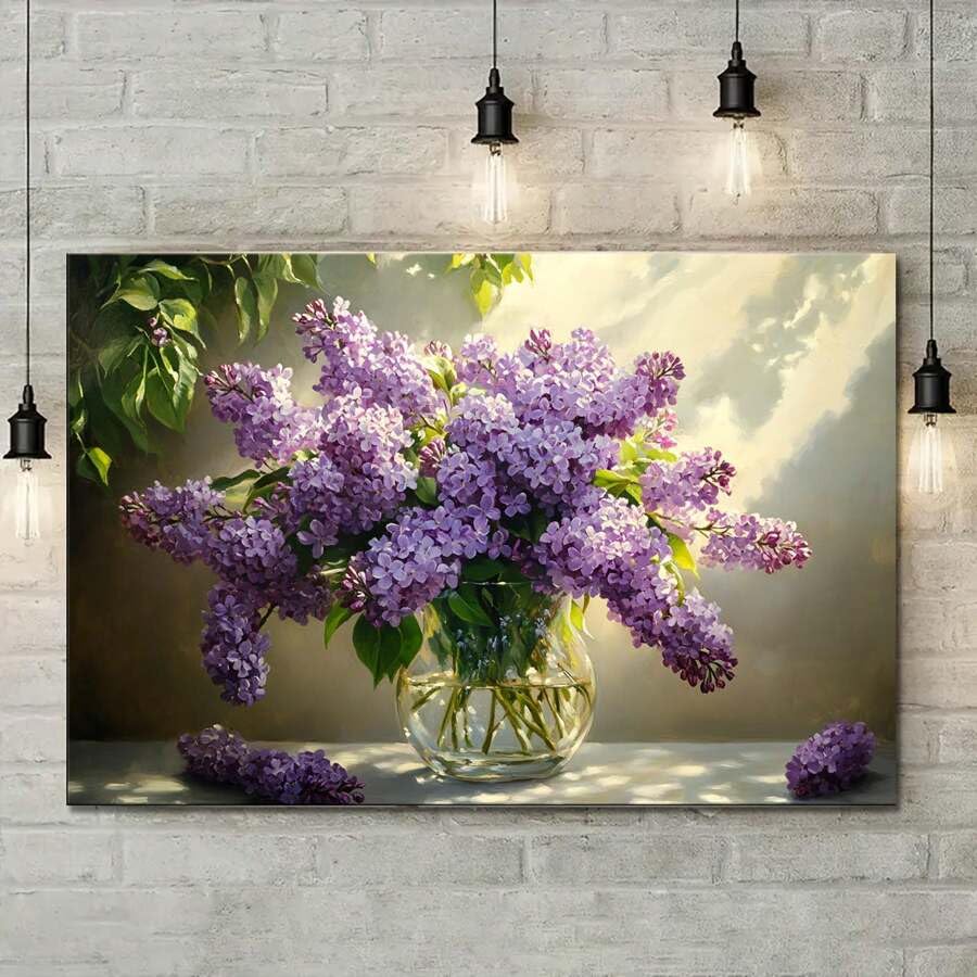 Lys violets et feuillage vert sur grand tableau de fleurs déco salon moderne - 4
