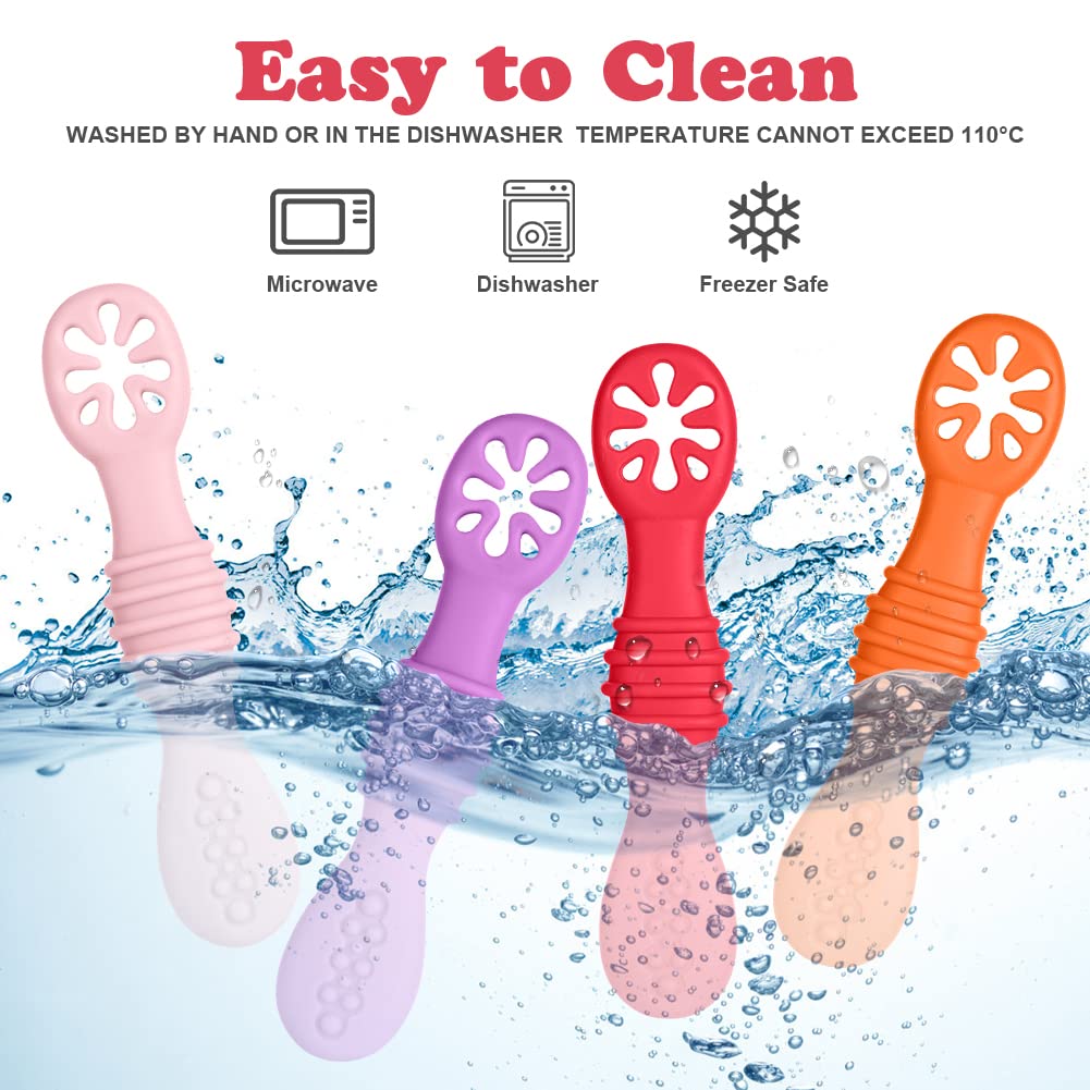 Vicloon Silicone Baby Fork Set, 4Pcs Baby Weaning Fork Self Feeding Utensil Easy Grip Soft Baby Spoon - Image 3