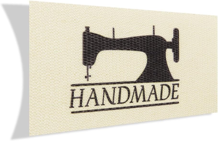 WunderlabelHandmade with Symbol Cotton label Crafting Craft Art Fashion Woven Ribbon Ribbons Tag for Clothing Sewing Sew on Clothes Garment Fabric Material Embroidered Tags, Black on Cream, 75 Labels