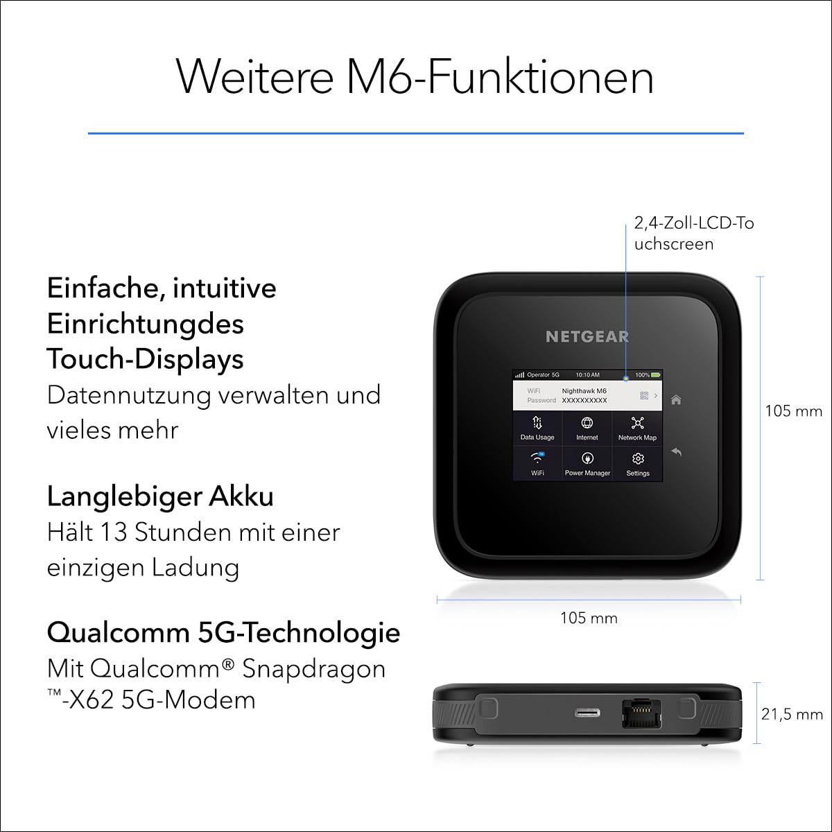 NETGEAR mobiler Hotspot-Router Nighthawk M6 5G WiFi 6 (MR6150) – Reisebegleiter für schnelle, sichere Verbindungen bis 2,5 GBit/s – teilen mit 32 Geräten – entsperrt, mit internationalem Roaming