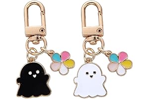 Spooky Spectral Sidekicks: Black White Ghost Keychain with Flower Accessory