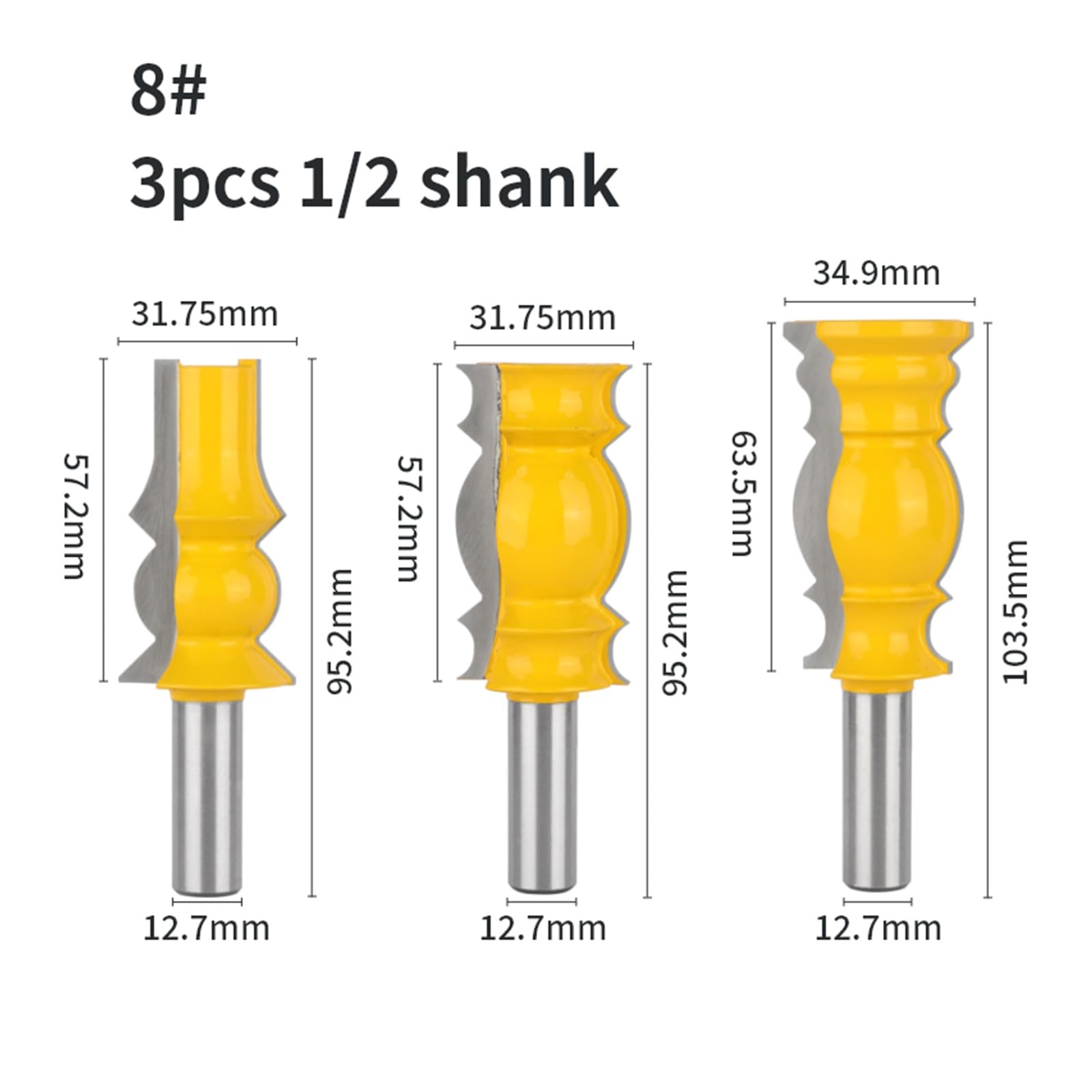 1/3 Uds. Broca de moldura de corona, broca de enrutador, fresa de carpintería for broca de madera, fresa frontal, herramientas de corte de carburo(3pcs 12.7 shank)