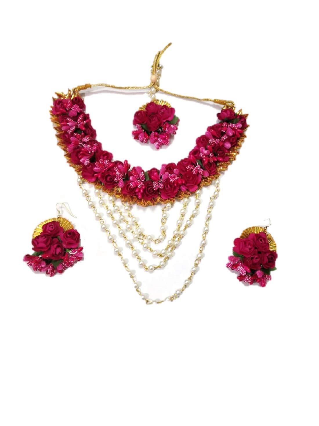 K&K KREATION Plastic & Fabric Base Metal and Pearl Flower Jewellery Set for Women (Pink) (B07N7H7JNY) Amazon Price History, Amazon Price Tracker