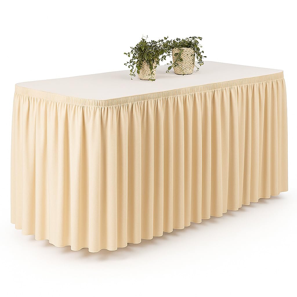FI-IMK3-YI57 Skirting-Gonna da Tavolo, Poliestere, Natur, 410 x 73 cm