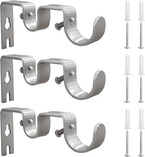 Kowibcl 3 soportes de barra de cortina dobles, se adapta a barras de hasta 1 y 58 pulgadas, soportes de barra fijos dobles para pared, color plateado