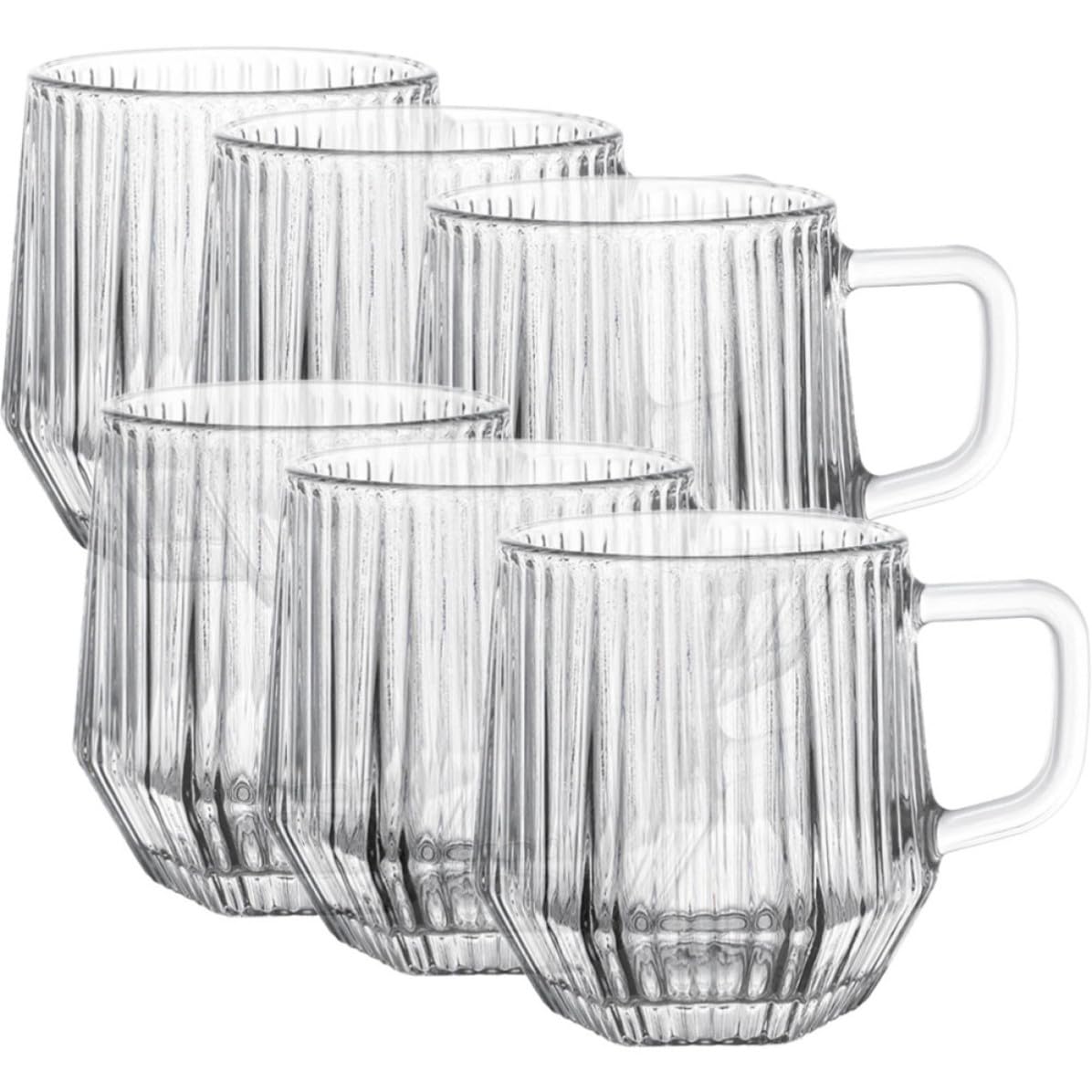 6 Stück Kaffeetassen aus Glas mit Henkel Klassische Teegläser mit Vertikalen Streifen Vielseitig und Leicht zu Reinigen Elegantes Design für Alltag