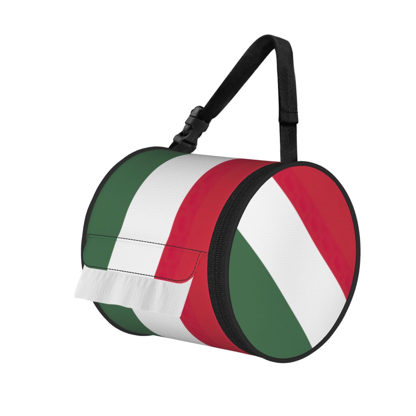 Flag Of Hungary Print Round Paper Tissue Holder With Shoulder Strap, Portable Roll Case For Caravan Travel Use