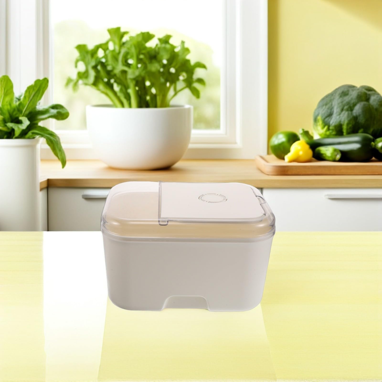 Amosfun Contenedor de Almacenamiento de Granos de 10kg con Cierre Hermético y Diseño de Plástico Beige para Organización de Despensa y Cocina Reutilizable