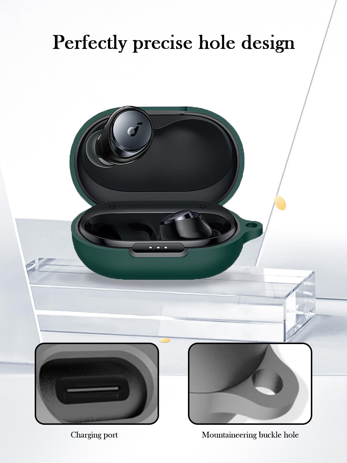 Funda para Soundcore by Anker Space A40 Adaptive Active Noise Cancelling Auriculares inalámbricos, protección suave, funda de silicona BOVUGAC para Soundcore Space A40 con llavero, kit de limpieza y