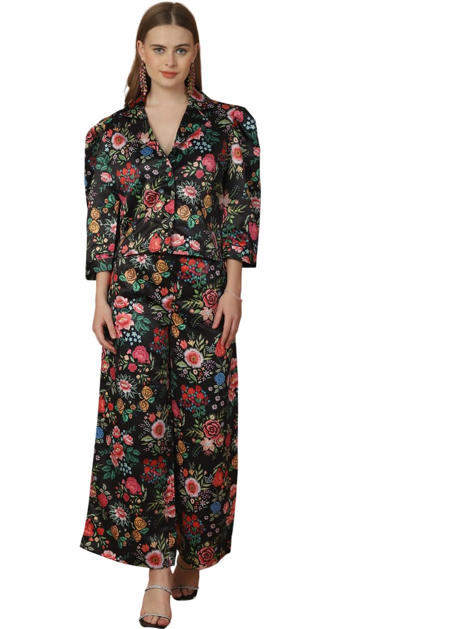 Stylish Womens Polyester Printed 3/4 Sleeve Lapel Collar Regular Fit Co-ord Set | Lightweight & Breathable Fabric | Top with trouser Set-image-40
