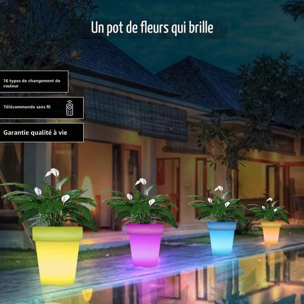 Qcwwy Pot de Fleur Lumineux à Led, Jardinière éclairée en ABS étanche, Lumière Rechargeable et Télécommandée pour la Maison, le Jardin et le Balcon, Fournitures de Jardinage (Avec télécommande)
