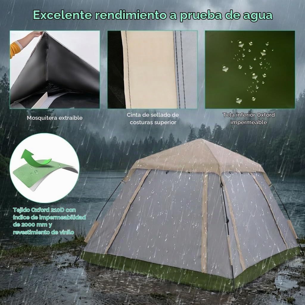 GOPLUS Tienda de Campaña Pop-up para 2-4 Personas, Tent Instantánea para Playa, Impermeable 2000 mm, Tela Oxford y Varilla de Fibra de Vidrio, Protección 50+ para Camping Pesca, 235 x 235x170 cm